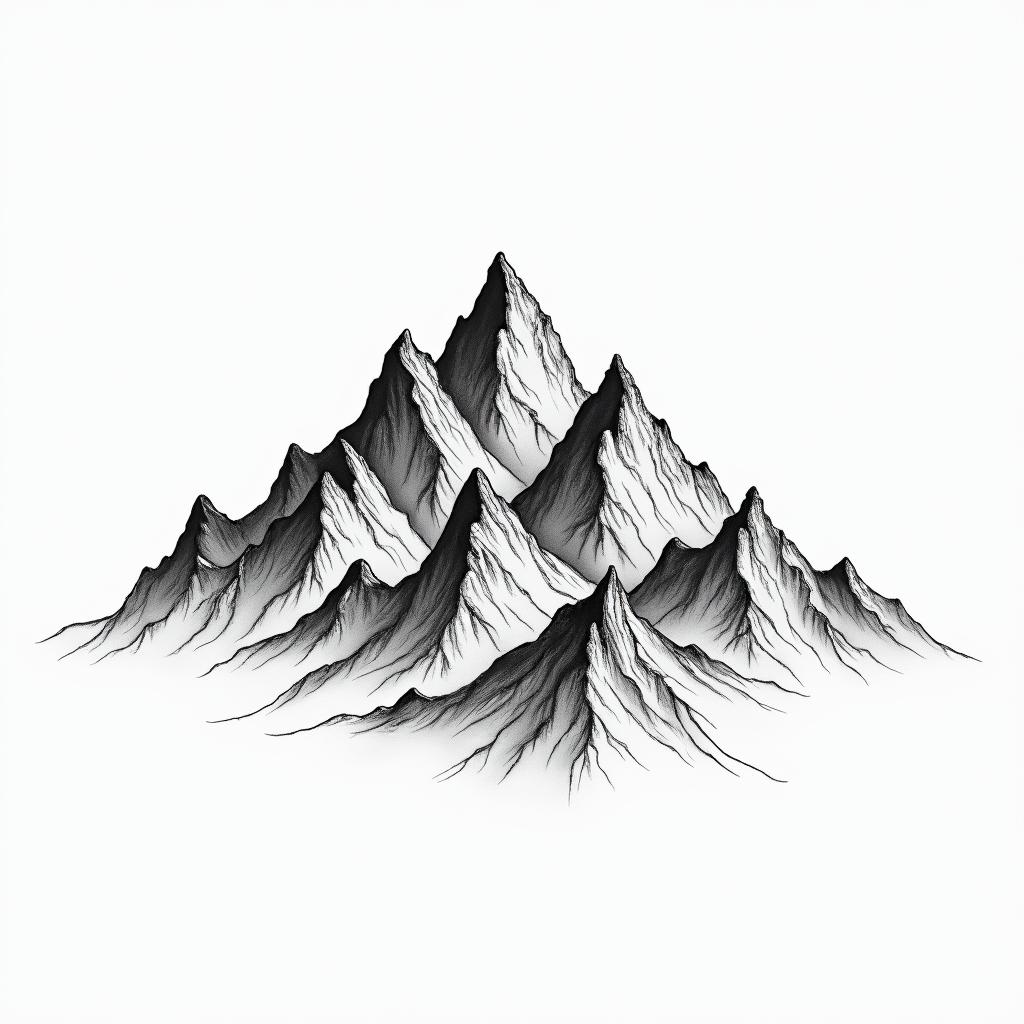 Line art of mountains that contains 4 M’shigly detailed tattoo