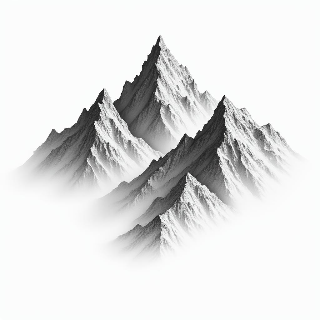 Line art of mountains that contains 4 M’shigly detailed tattoo - Variation 2