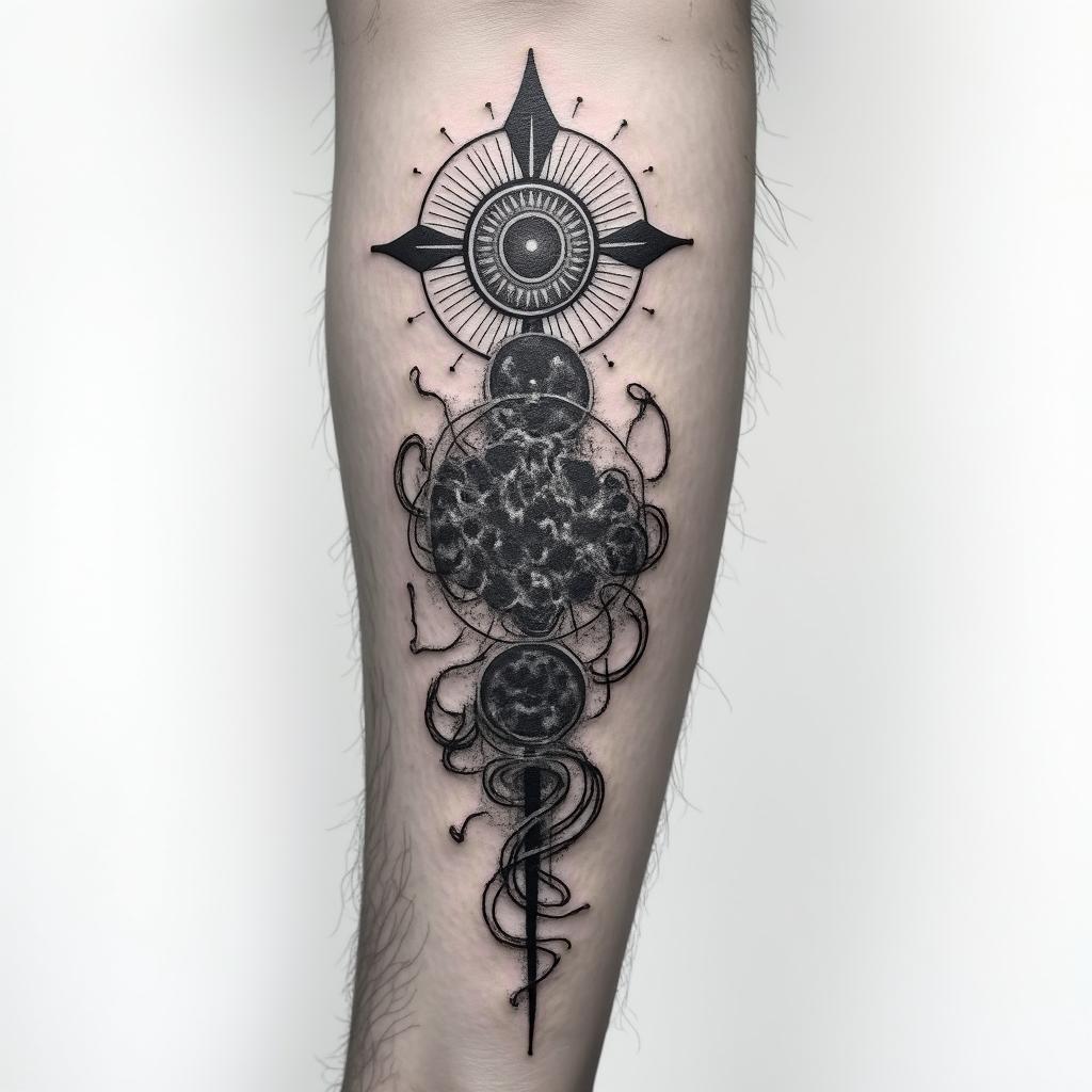 I am a man and the idea is a tattoo on the inside of the forearm, blending the symbol of electrical resistance with the pillars of stoicism: wisdom, justice, courage, and temperance.higly detailed tattoo - Variation 7