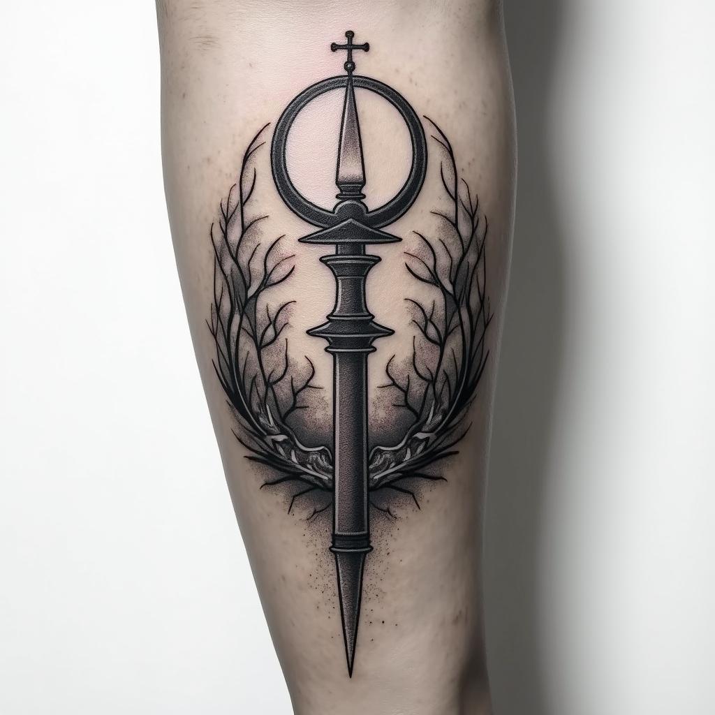 I am a man and the idea is a tattoo on the inside of the forearm, blending the symbol of electrical resistance with the pillars of stoicism: wisdom, justice, courage, and temperance.higly detailed tattoo - Variation 8