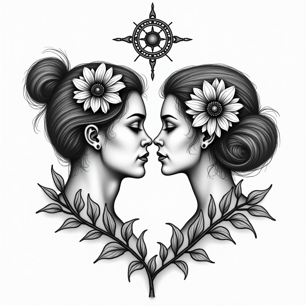 A man and a women that fell in love in a addiction with poppy flowersin spiritual symbols tattoo style, featuring an intricate design incorporating elements, Hamsa hand, third eye, minimalist composition