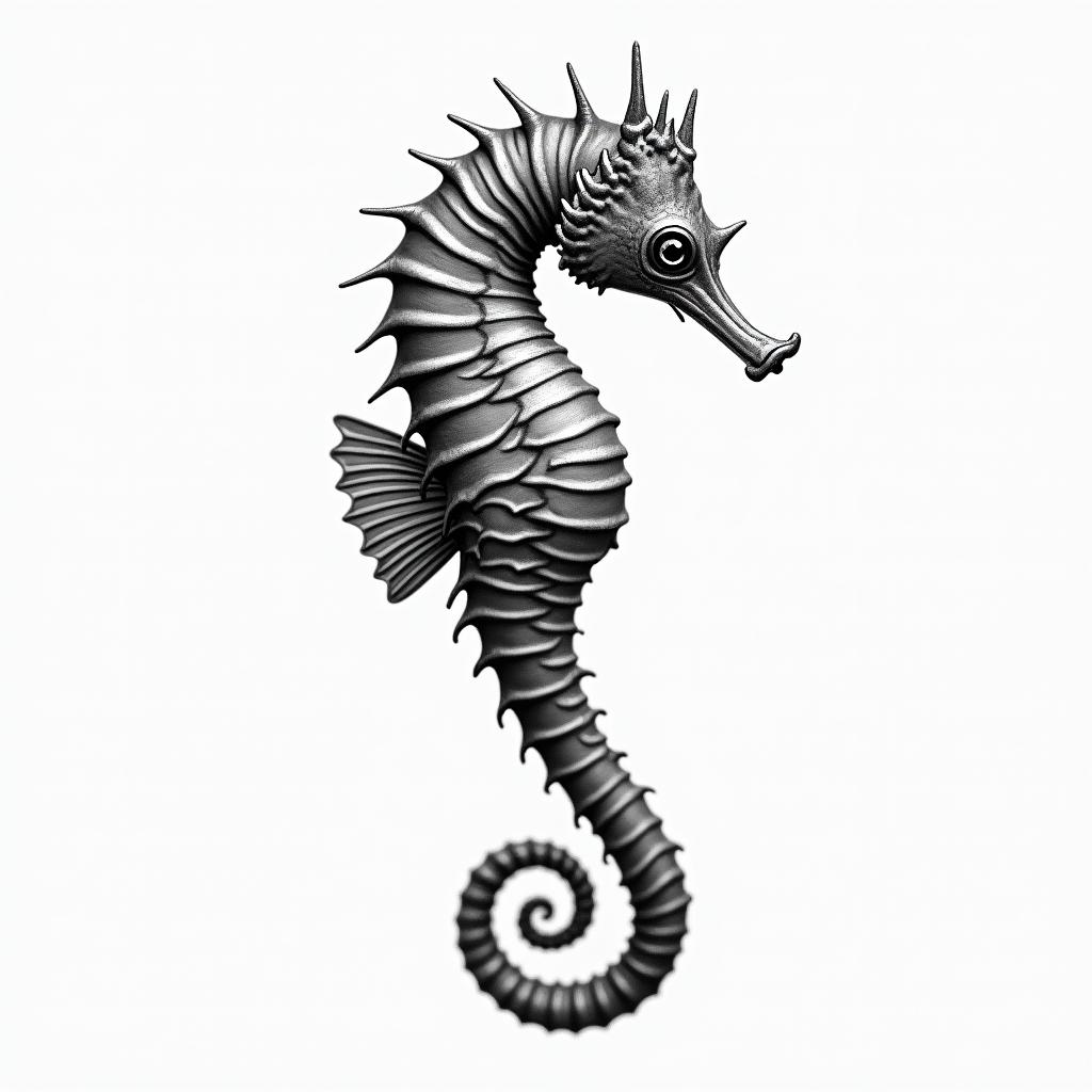 Delicate with a seahorsein realism tattoo style, featuring a highly detailed, lifelike, capturing every detail, photorealistic, ultra realistic, intricate shading, smooth and sharp,   - Variation 2