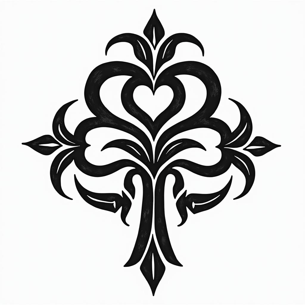 Tattoo of a 5 leaf cloverin tribal tattoo style, featuring bold and black geometric shapes, curved lines, intertwine and flow seamlessly, creating a powerful and symbolic design, polynesian and maori styles - Variation 2