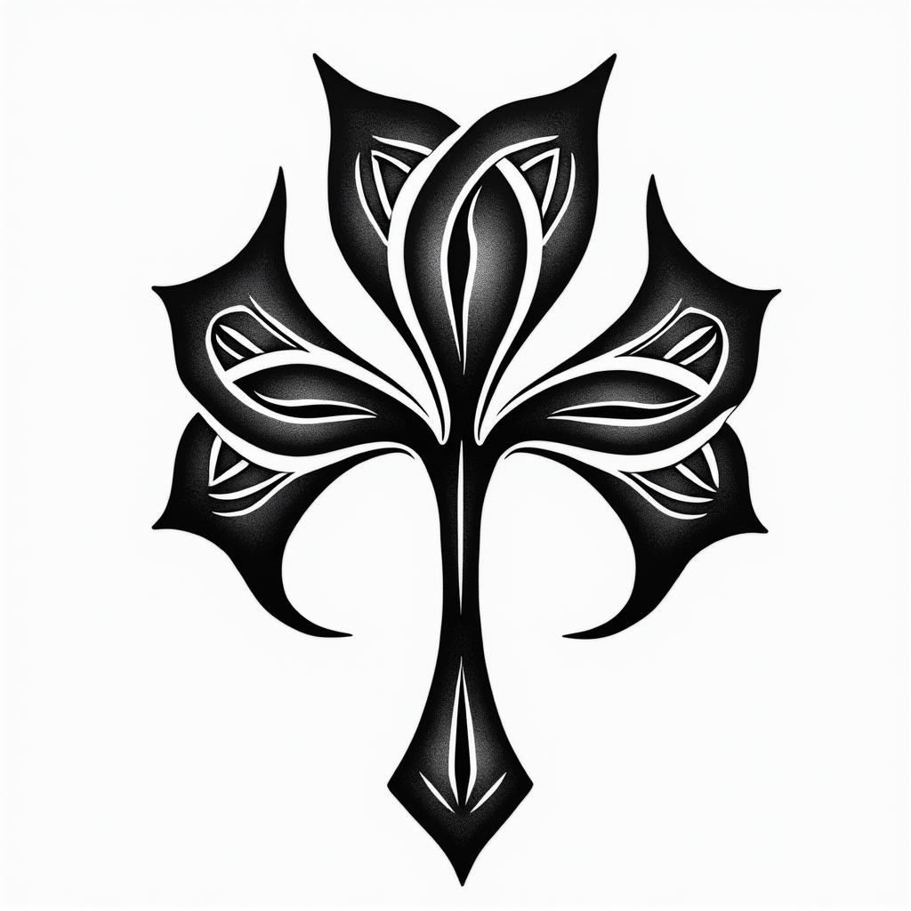 Tattoo of a 5 leaf cloverin tribal tattoo style, featuring bold and black geometric shapes, curved lines, intertwine and flow seamlessly, creating a powerful and symbolic design, polynesian and maori styles