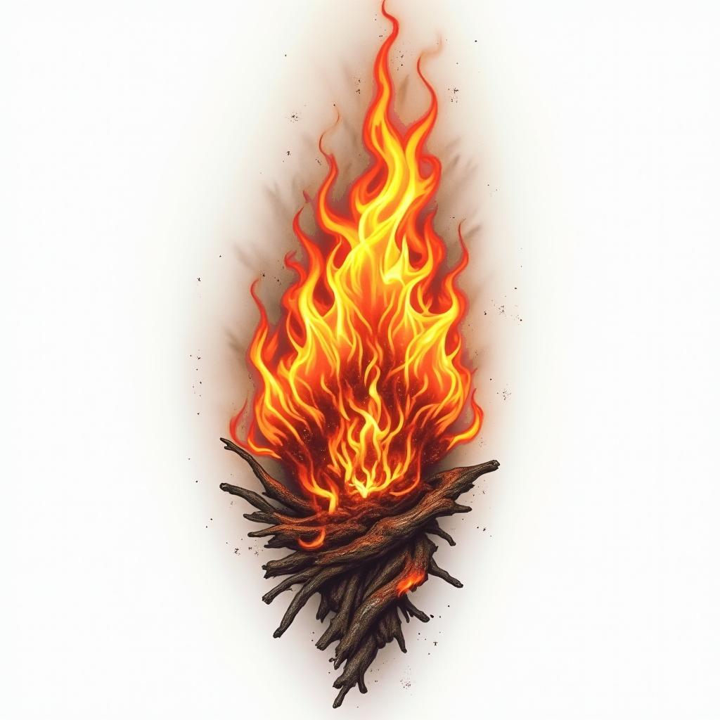 Firein flame tattoo style showcasing fiery elements with dynamic flame patterns, glowing effect of flames, natural colors