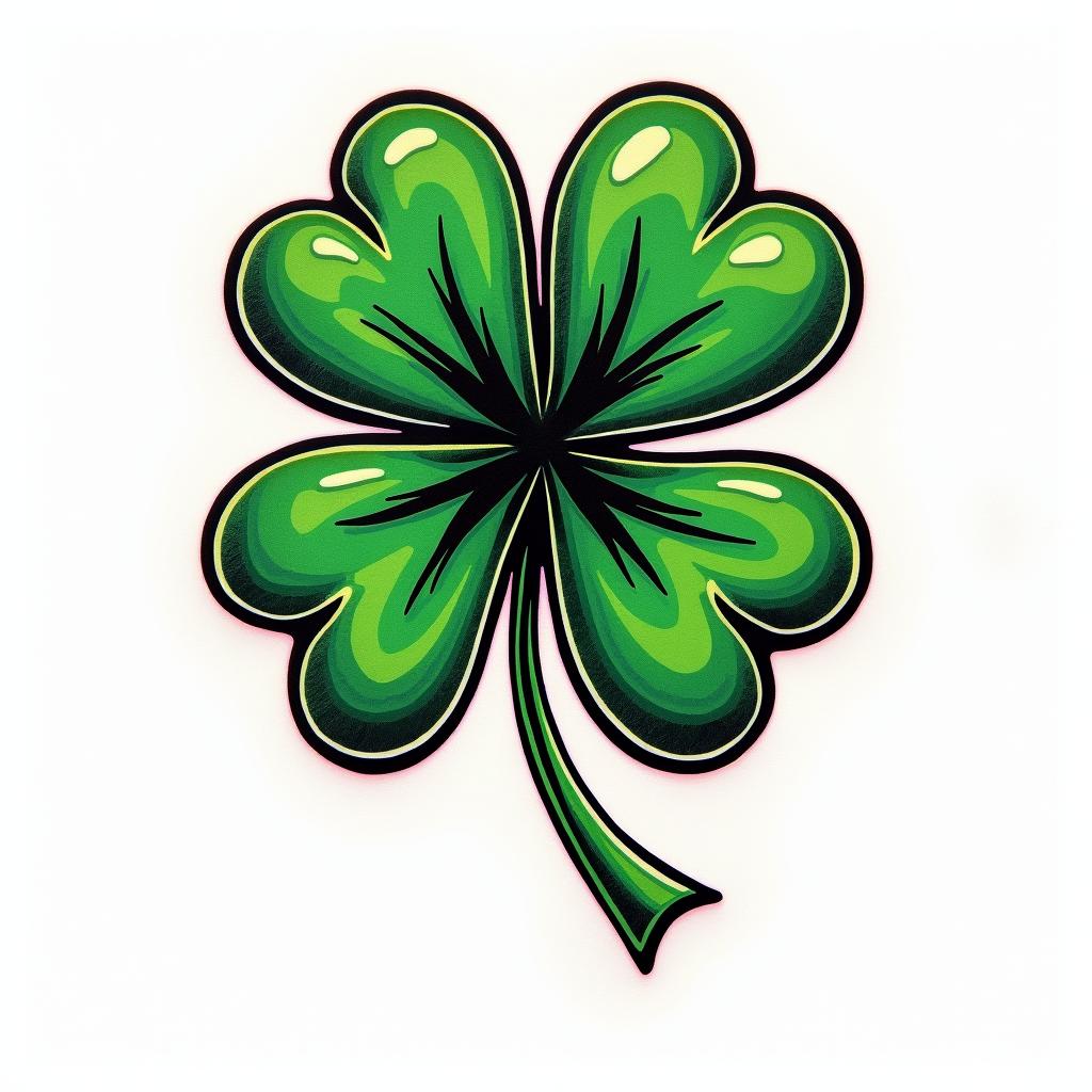 4 leaf cloverin pop art style tattoo, featuring bold and vibrant colors, exaggerated outlines, iconic imagery, inspired by comic books and speech bubbles, comic book characters, retro pop culture - Variation 4