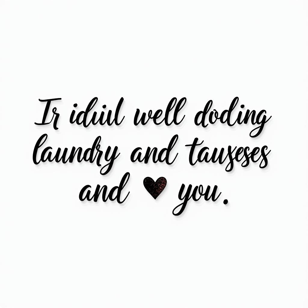 In another life, I would have really liked just doing laundry and taxes with you"in elegant cursive calligraphy style 2d tattoo, decorate with roses, featuring a smooth and flowing handwritten script with slightly thickened strokes for a luxurious and bold appearance,  heart symbol between names,  sleek and glossy black text with shadowing, minimalist matte white background, clean and sharp edges, illuminated with soft lighting, romantic, 8k, high-quality textures with refined typography - Variation 3