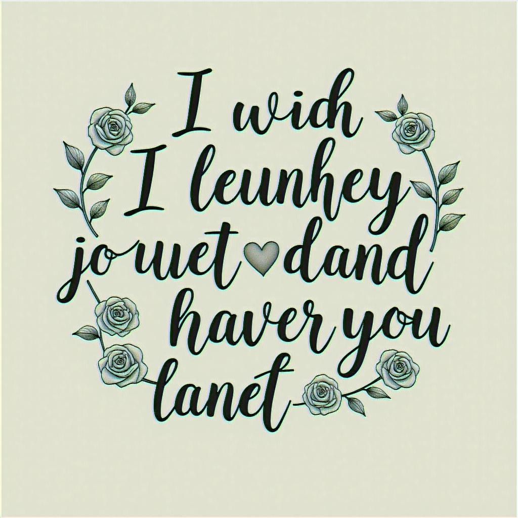 In another life, I would have really liked just doing laundry and taxes with you"in elegant cursive calligraphy style 2d tattoo, decorate with roses, featuring a smooth and flowing handwritten script with slightly thickened strokes for a luxurious and bold appearance,  heart symbol between names,  sleek and glossy black text with shadowing, minimalist matte white background, clean and sharp edges, illuminated with soft lighting, romantic, 8k, high-quality textures with refined typography - Variation 2