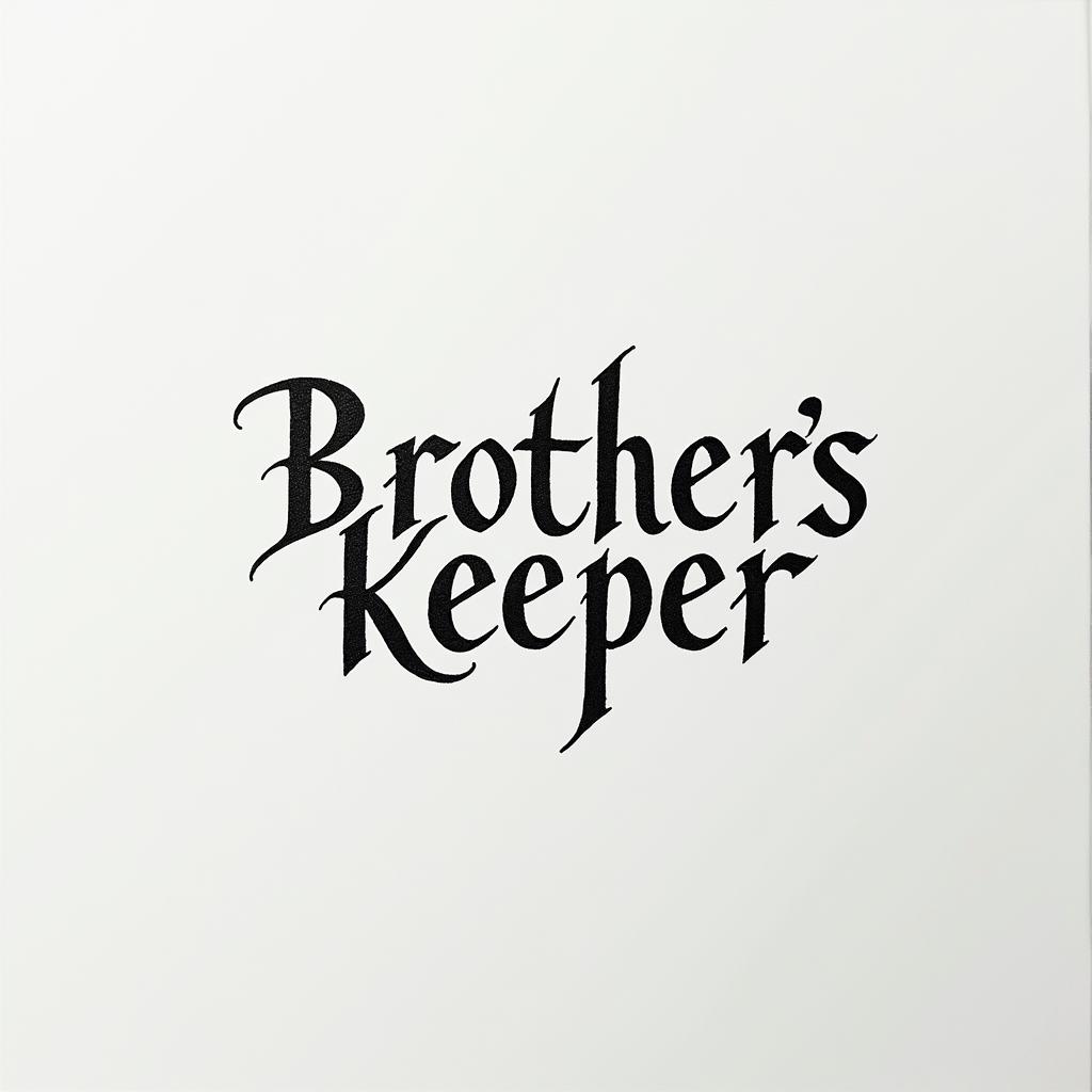 Brothers keeper tattoo from a sisters perspectiveminimalist text-based tattoo, Monospace font ultra-realistic, perfectly placed, high-quality font design, photo-realistic shading, 8k, high quality, finely detailed typograph - Variation 1