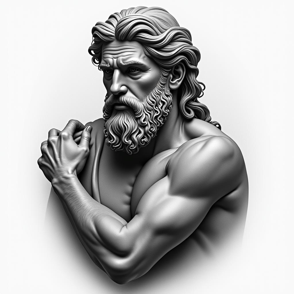 Upper arm Greek god 
realismin realism tattoo style, featuring a highly detailed, lifelike, capturing every detail, photorealistic, ultra realistic, intricate shading, smooth and sharp,  