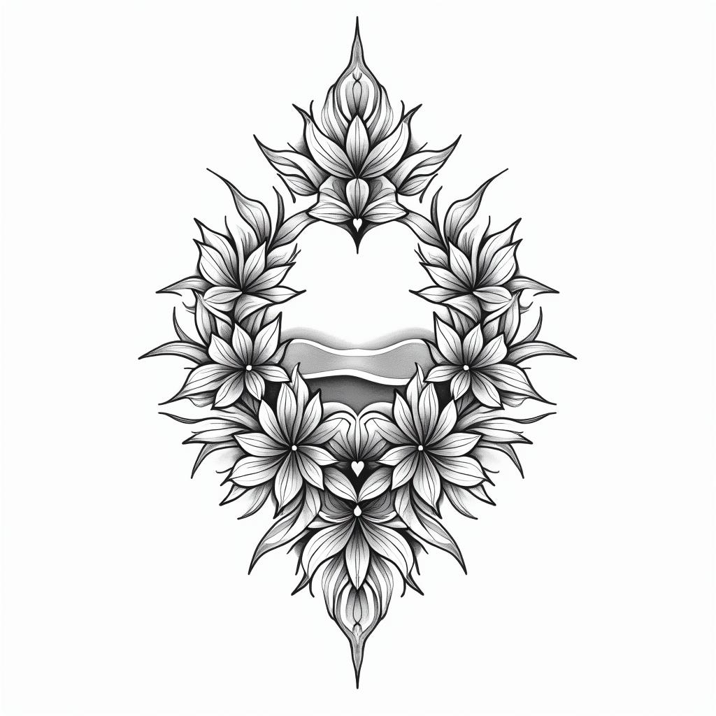 Mandala half tattoo flowersin Modest style tattoo, featuring soft, delicate line work with simple and meaningful symbols, gentle waves, a heart, evoking a sense of serenity and grace, - Variation 4