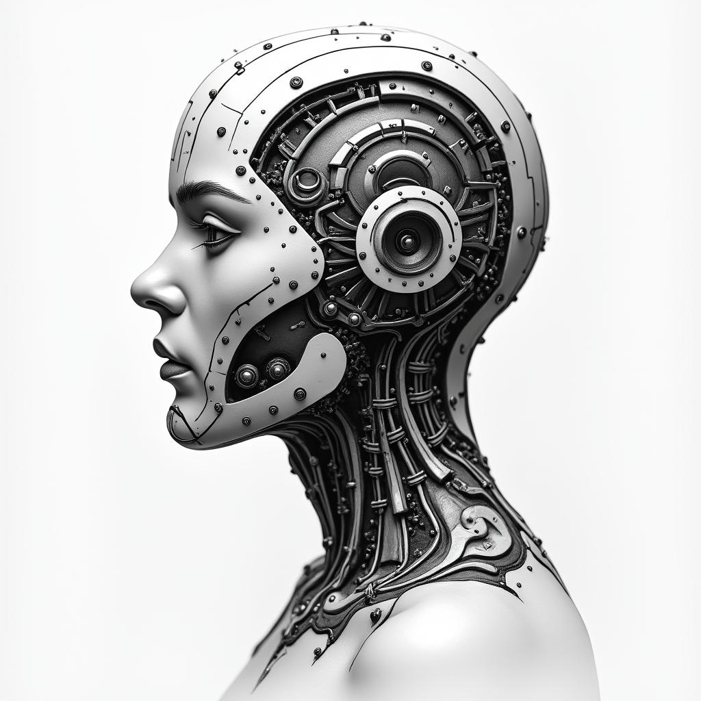 Maikel, Gemini, Venezuelatattoo in biomechanic style, the tattoo covered by robotic elements of futuristic cyberpunk design, robotic features detail, showcasing intricate mechanical components - Variation 1