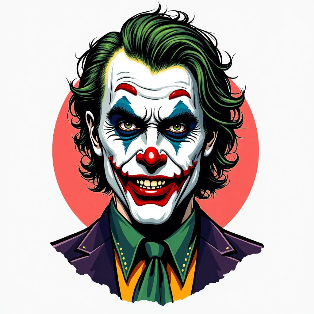 Joker batmanin pop art style tattoo, featuring bold and vibrant colors, exaggerated outlines, iconic imagery, inspired by comic books and speech bubbles, comic book characters, retro pop culture - Variation 3