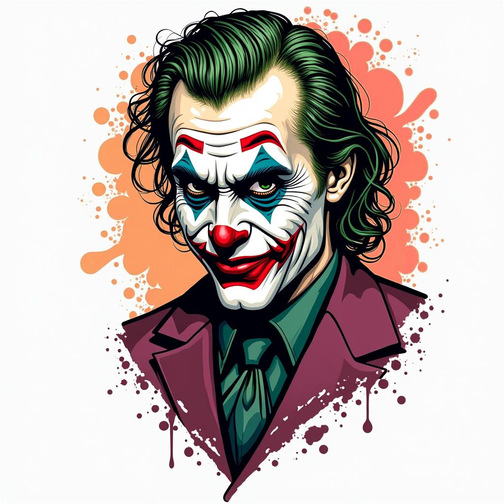 Joker batmanin pop art style tattoo, featuring bold and vibrant colors, exaggerated outlines, iconic imagery, inspired by comic books and speech bubbles, comic book characters, retro pop culture - Variation 4