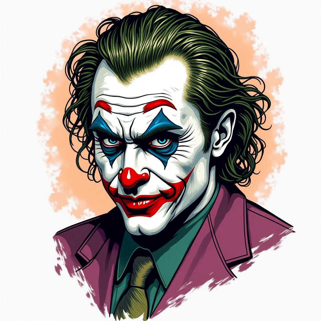 Joker batmanin pop art style tattoo, featuring bold and vibrant colors, exaggerated outlines, iconic imagery, inspired by comic books and speech bubbles, comic book characters, retro pop culture - Variation 2