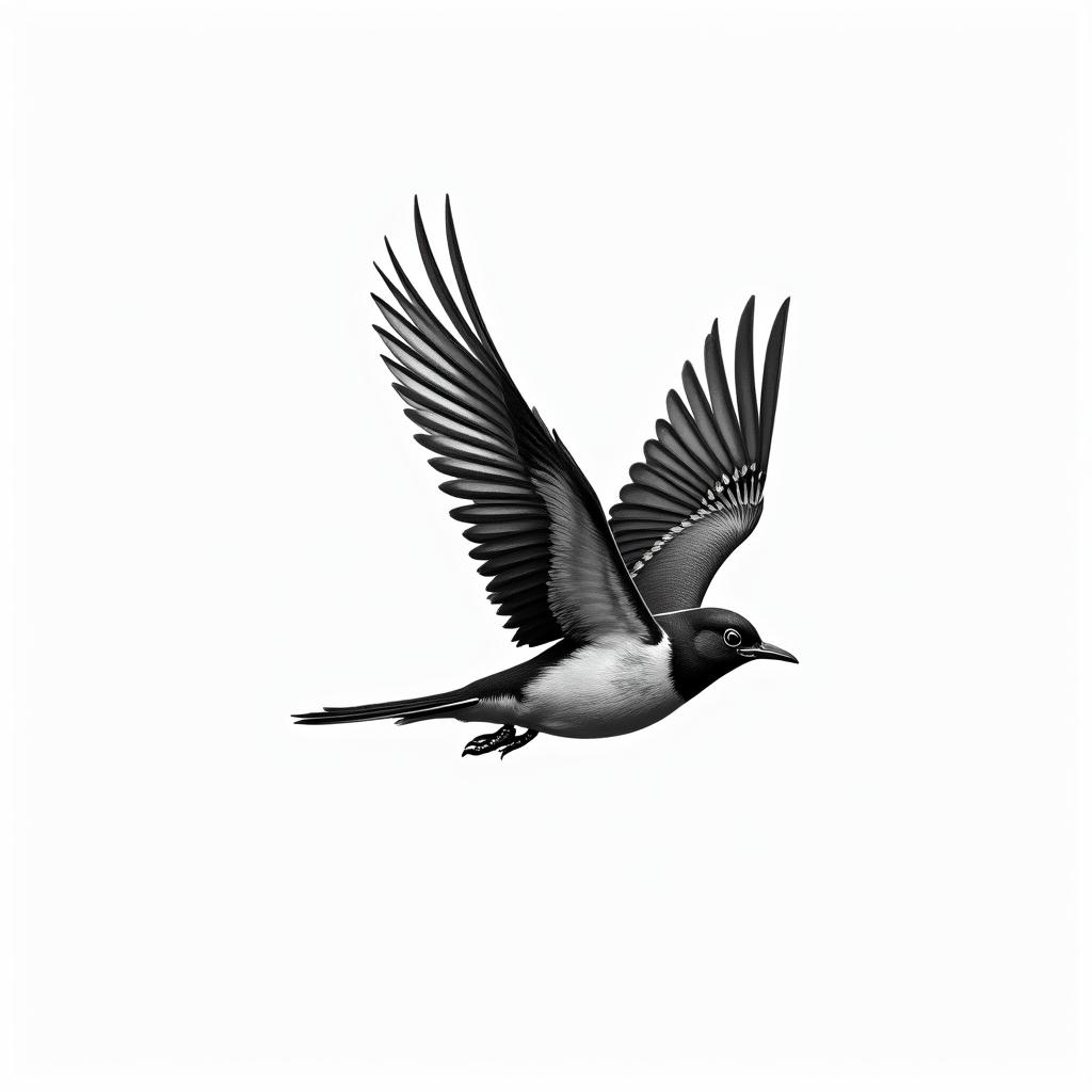 Flying bunting birdin realism tattoo style, featuring a highly detailed, lifelike, capturing every detail, photorealistic, ultra realistic, intricate shading, smooth and sharp,  