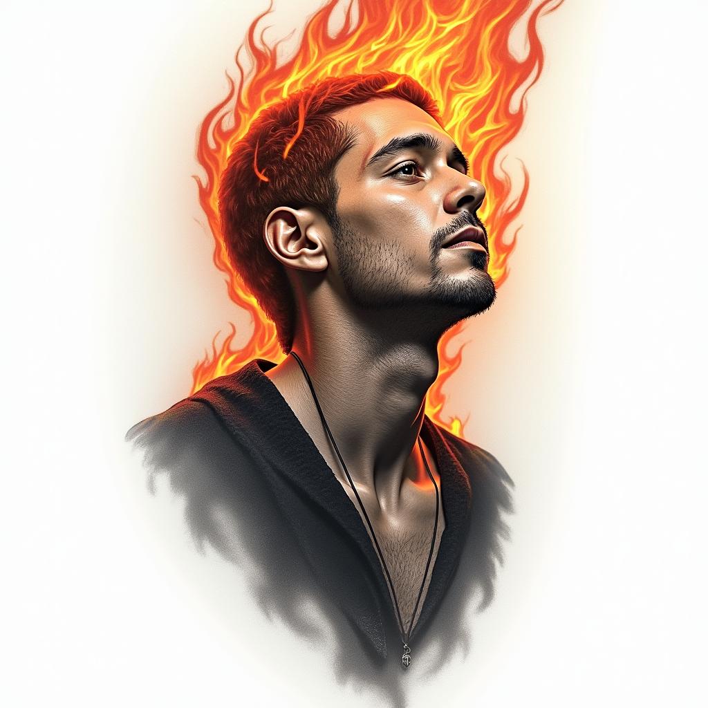 Recovering addiction and rising abovein flame tattoo style showcasing fiery elements with dynamic flame patterns, glowing effect of flames, natural colors - Variation 3