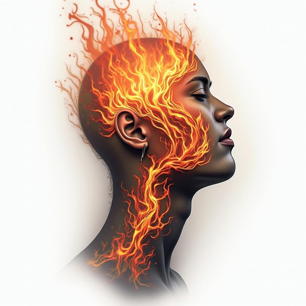Recovering addiction and rising abovein flame tattoo style showcasing fiery elements with dynamic flame patterns, glowing effect of flames, natural colors - Variation 2