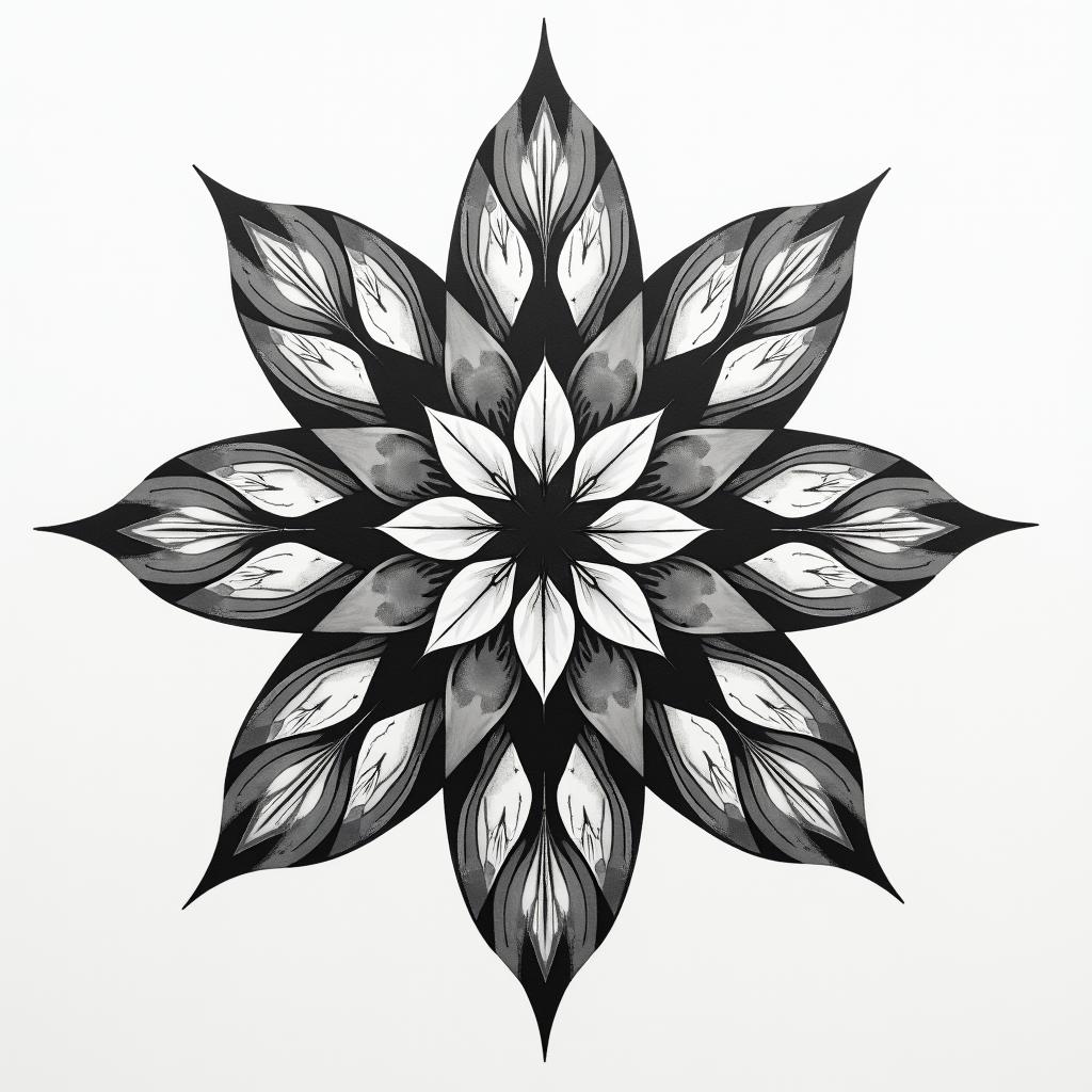 Bauchtattoo in geometric style tattoo, blending hexagons, mandala-inspired patterns, symmetrical and fractal design, clean lines, sharp angles - Variation 2