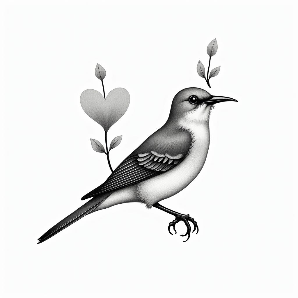 Painted bunting birdin Modest style tattoo, featuring soft, delicate line work with simple and meaningful symbols, gentle waves, a heart, evoking a sense of serenity and grace, - Variation 3