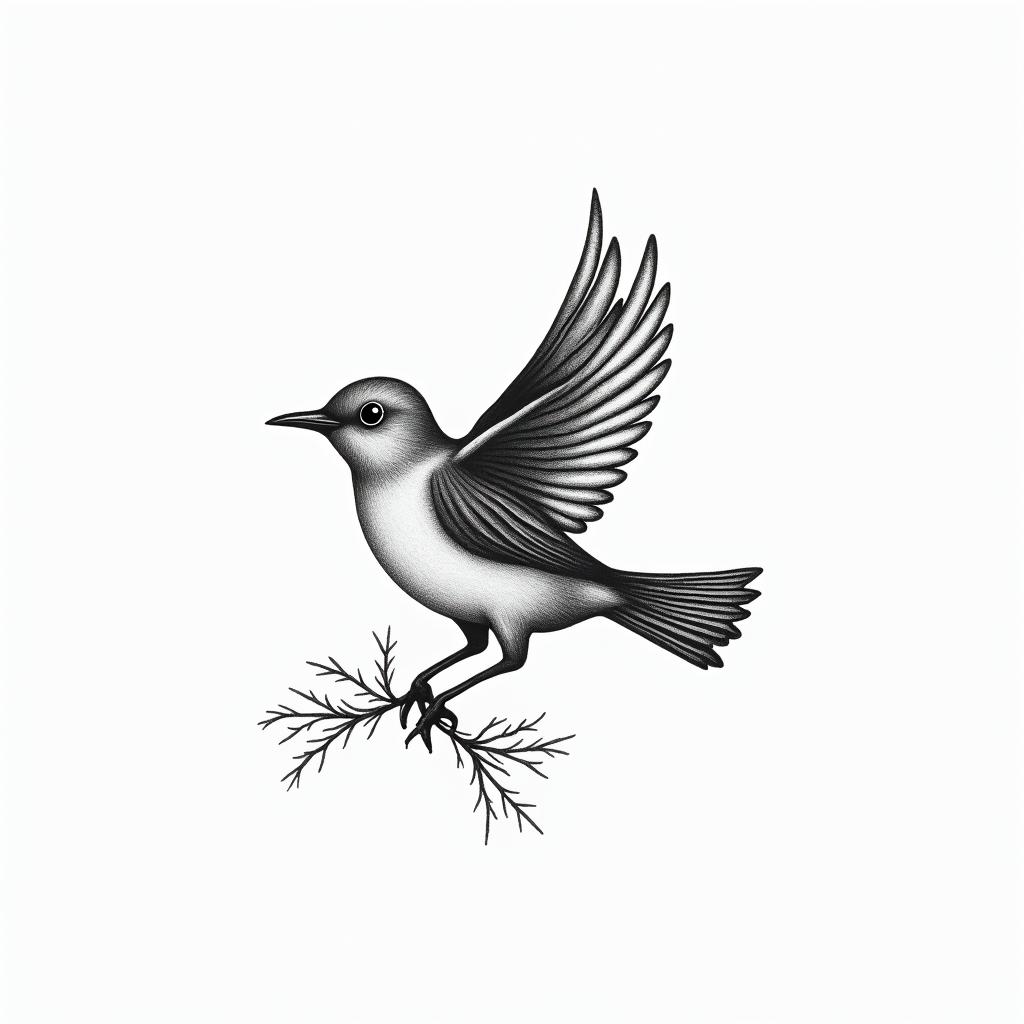 Painted bunting birdin Modest style tattoo, featuring soft, delicate line work with simple and meaningful symbols, gentle waves, a heart, evoking a sense of serenity and grace, - Variation 4