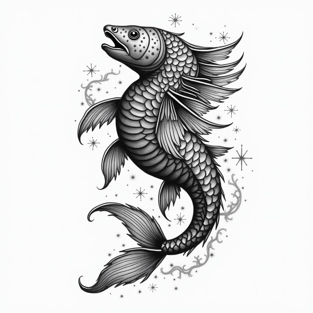 Cierra, Pisces, Memphis higly detailed tattoo - Variation 4