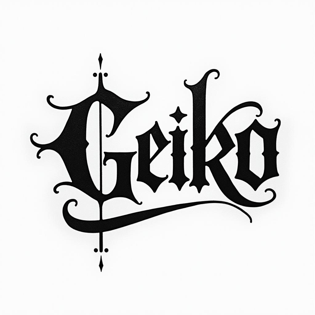 Geikotext-based tattoo, gothic font ultra-realistic, perfectly placed, high-quality font design, photo-realistic shading, 8k, high quality, finely detailed typography - Variation 2