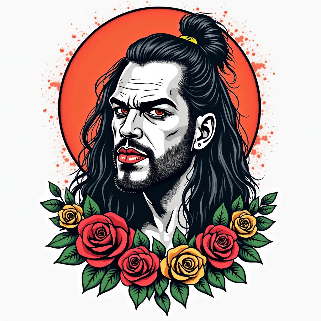 Bray Wyatt Fiendin pop art style tattoo, featuring bold and vibrant colors, exaggerated outlines, iconic imagery, inspired by comic books and speech bubbles, comic book characters, retro pop culture - Variation 4