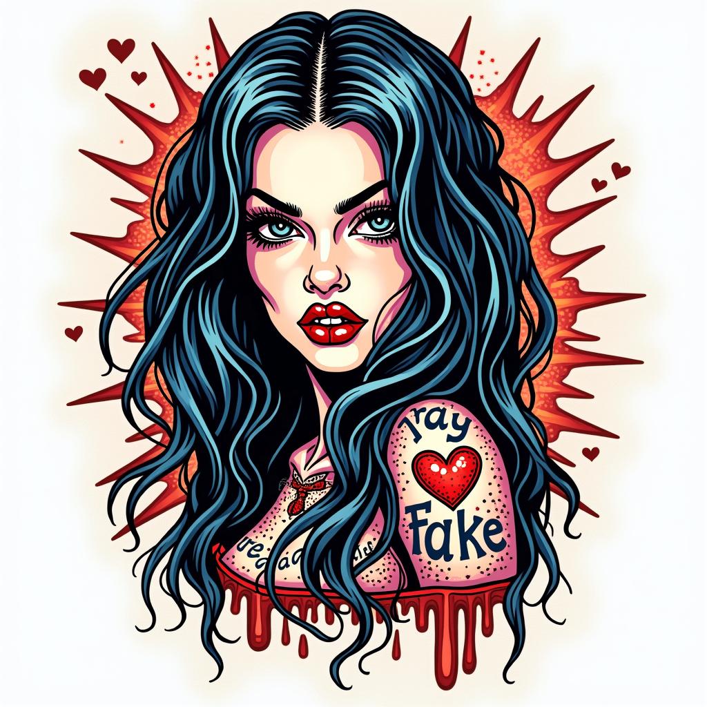 Bray Wyatt Fiendin pop art style tattoo, featuring bold and vibrant colors, exaggerated outlines, iconic imagery, inspired by comic books and speech bubbles, comic book characters, retro pop culture