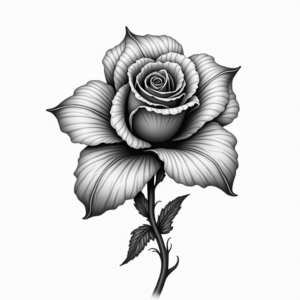 Heart lily rosehigly detailed tattoo - Variation 6