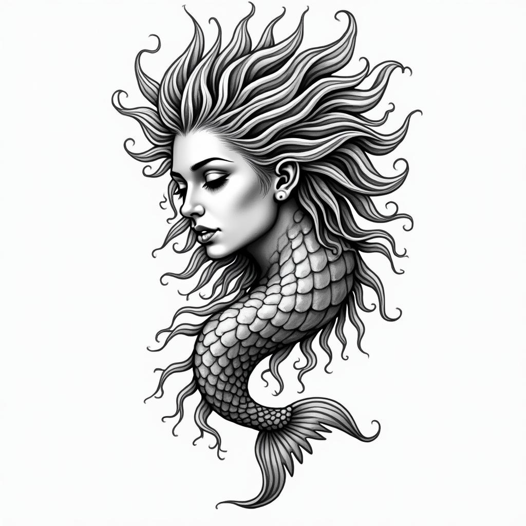 Cierra, Pisces, Memphis higly detailed tattoo - Variation 2