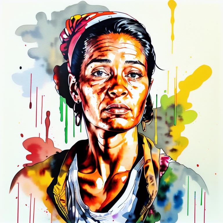  vibrant watercolor portrait with graffiti style face, fully white background, ,face with soft blending of warm and cool tones (orange, yellow, green),using shades of colors, contrast between light and shadow on the face, Bold color splashes and abstract drips in the background for a dynamic, artistic vibe, highly detailed tattoo, fully white background , dskinkpunkundefined - Variation 14