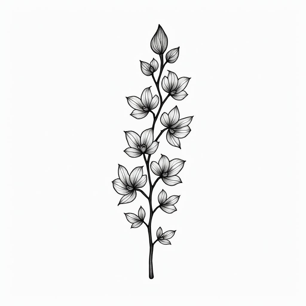 Wisteria plantin Modest style tattoo, featuring soft, delicate line work with simple and meaningful symbols, gentle waves, a heart, evoking a sense of serenity and grace, - Variation 2