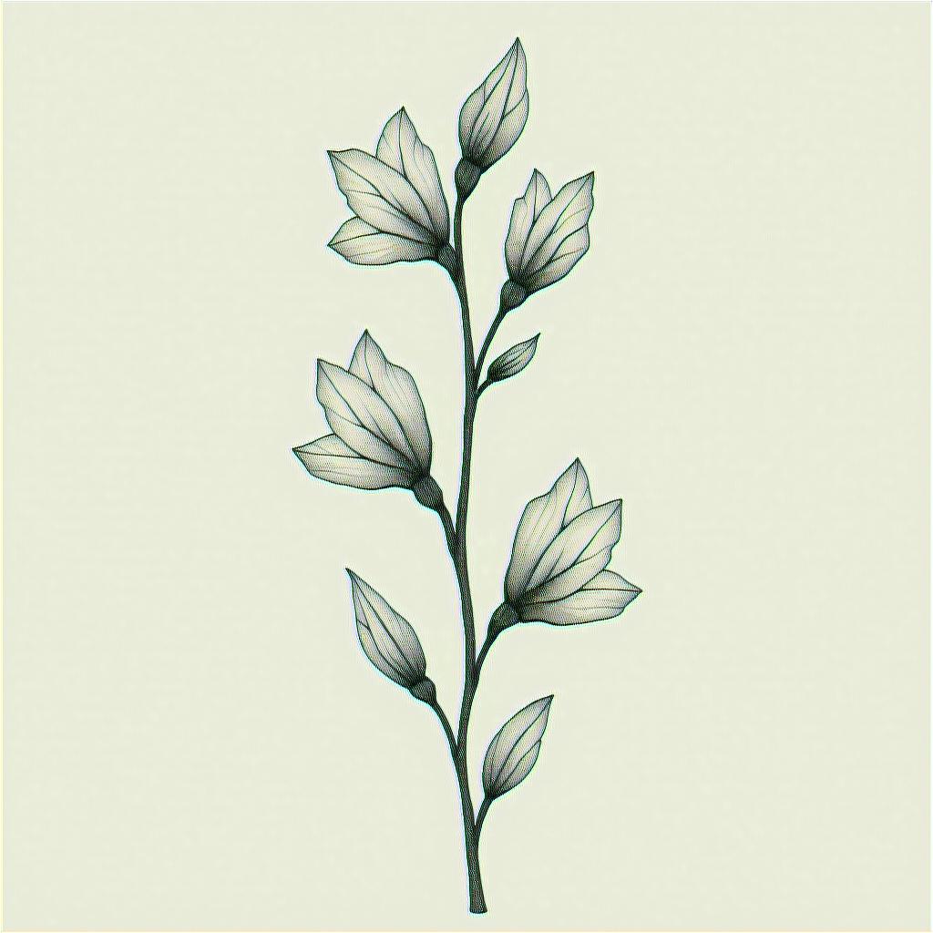 Wisteria plantin Modest style tattoo, featuring soft, delicate line work with simple and meaningful symbols, gentle waves, a heart, evoking a sense of serenity and grace, - Variation 4
