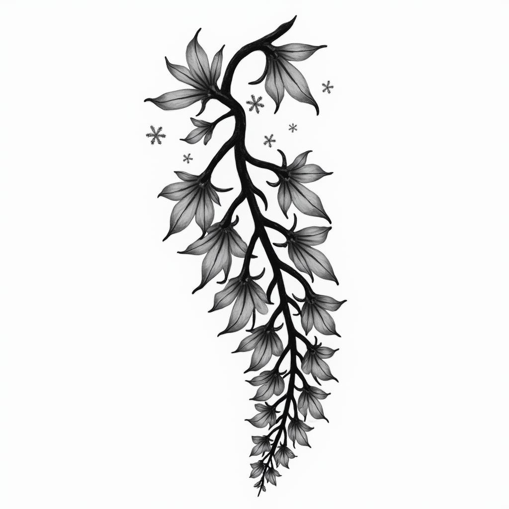 Wisteria plantin bohemian style tattoo, 8k - Variation 2