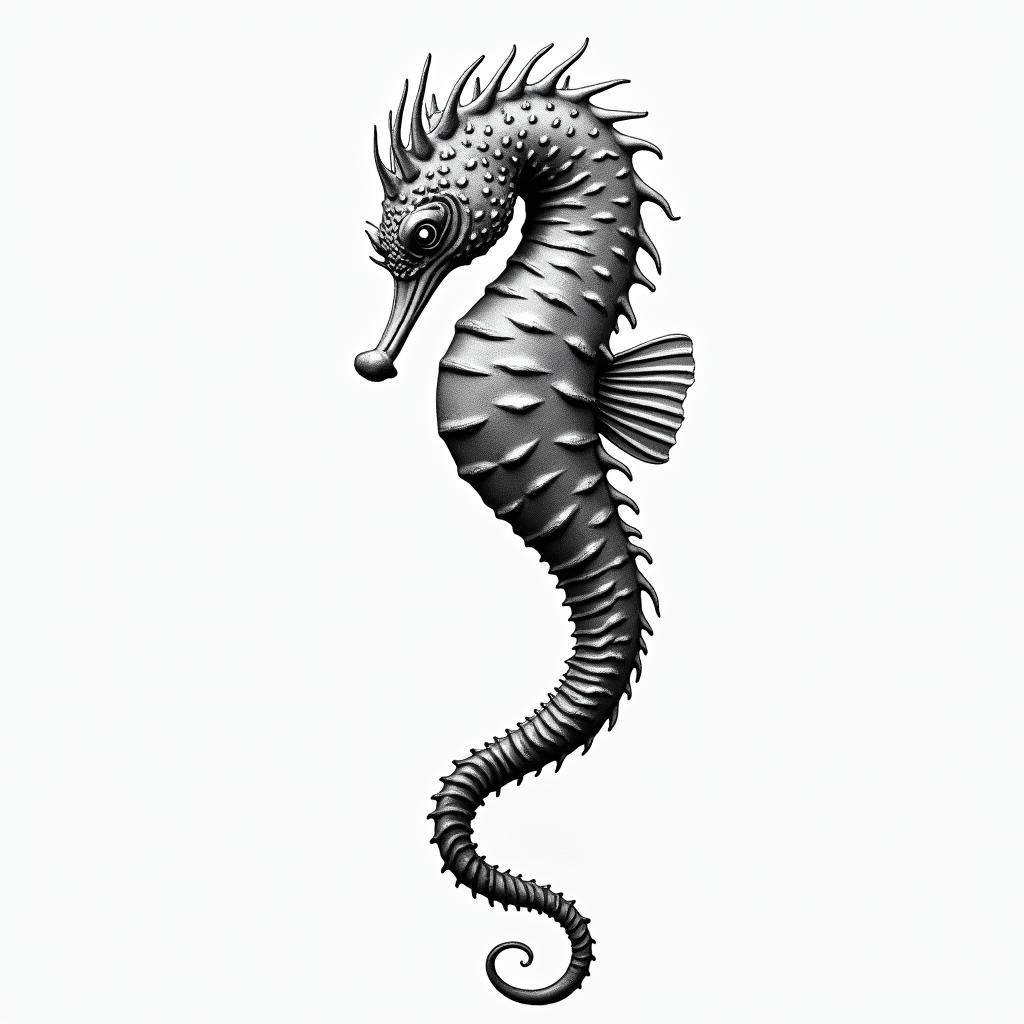 Seahorsein portrait tattoo style, featuring a highly realistic and detailed depiction  - Variation 3