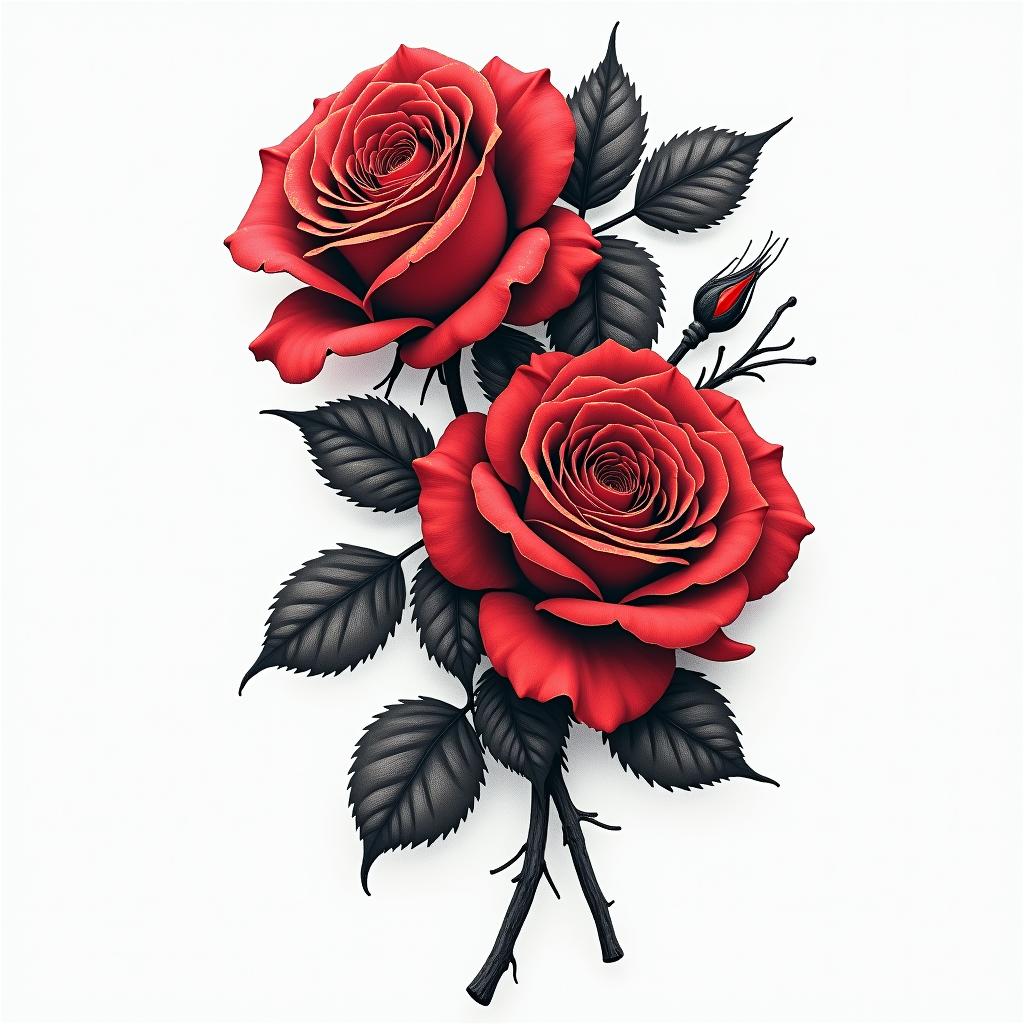 Red roseshigly detailed tattoo