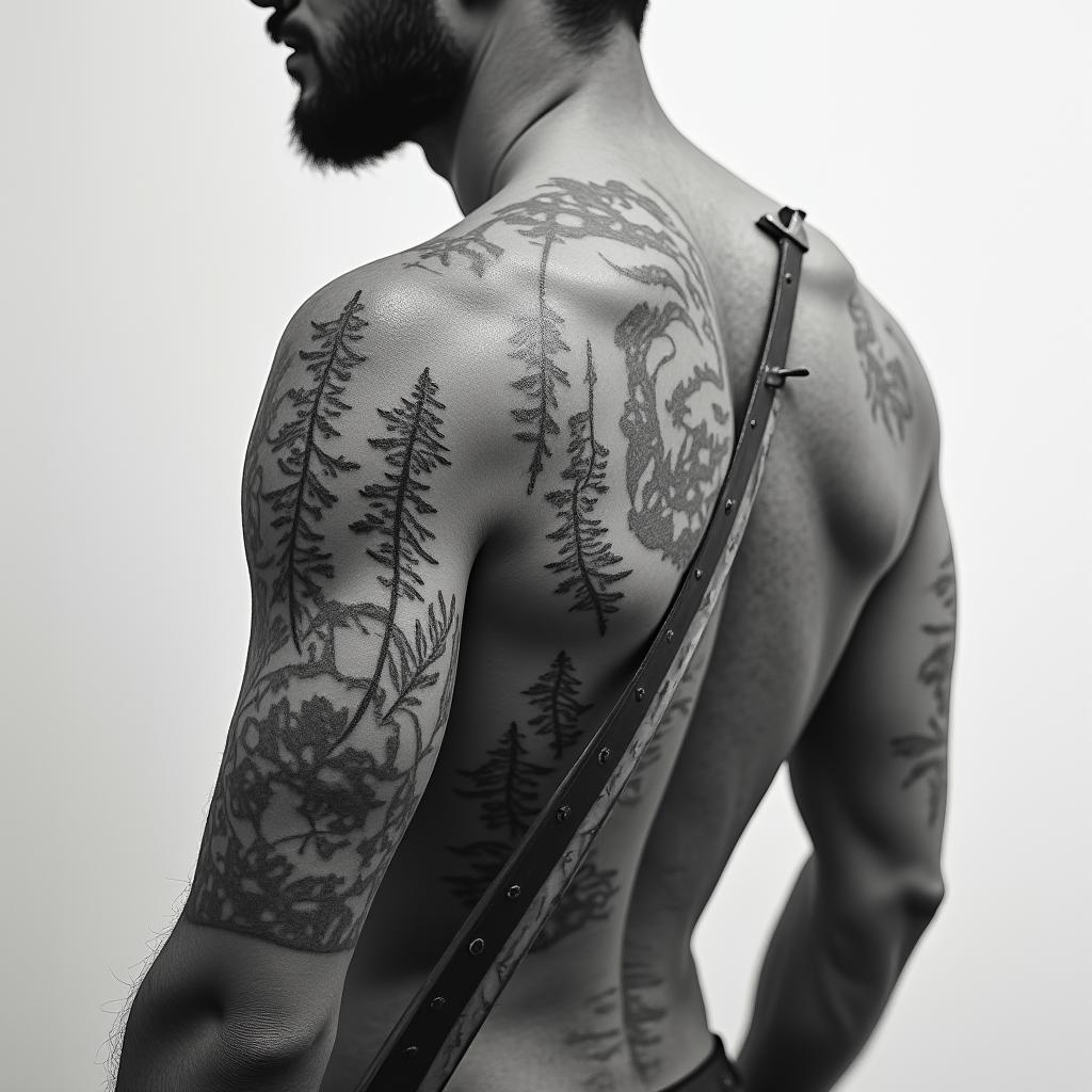 Hero with swordin portrait tattoo style, featuring a highly realistic and detailed depiction  - Variation 3