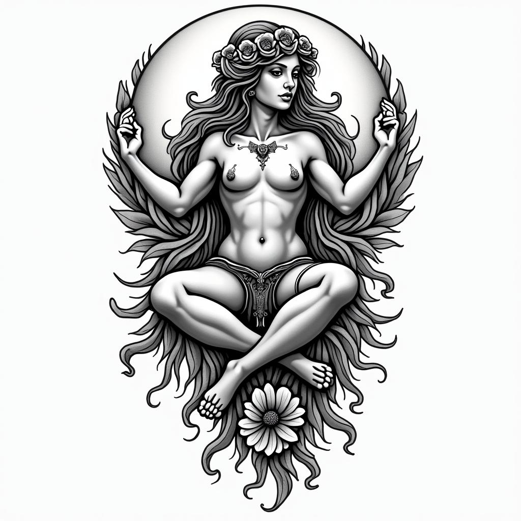 Librain authentic tattoo style, incorporating traditional modifications, bold black outlines, solid color fills, featuring classic authentic elements - Variation 2