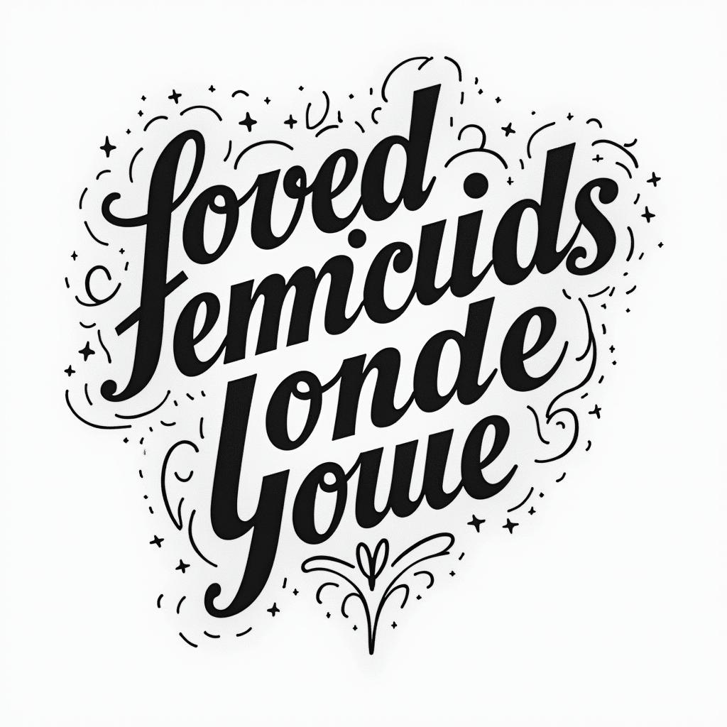 About femicide or loss of a loved one.text-based tattoo, gothic font ultra-realistic, perfectly placed, high-quality font design, photo-realistic shading, 8k, high quality, finely detailed typography