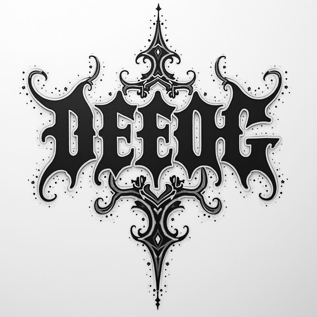 Corey Poore & Jessica Pooretext-based tattoo, gothic font ultra-realistic, perfectly placed, high-quality font design, photo-realistic shading, 8k, high quality, finely detailed typography - Variation 4