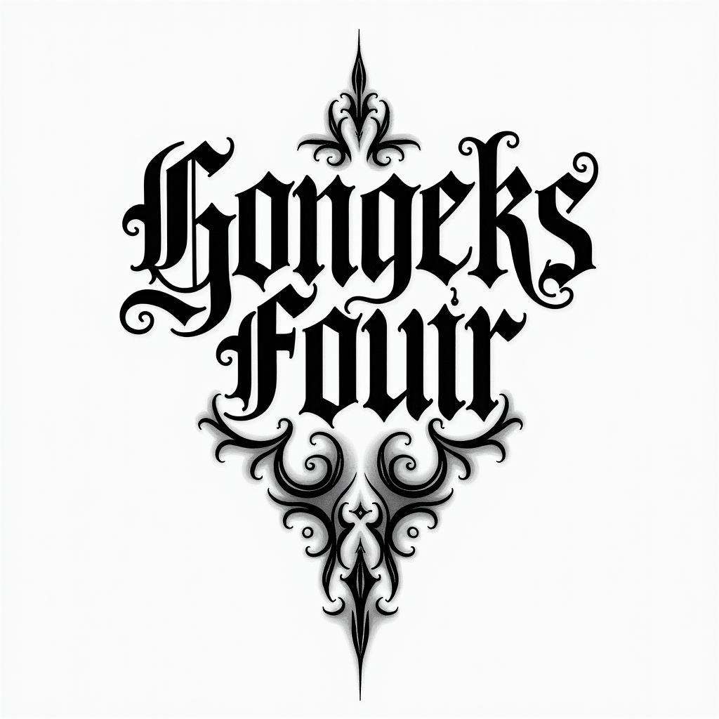 Corey Poore & Jessica Pooretext-based tattoo, gothic font ultra-realistic, perfectly placed, high-quality font design, photo-realistic shading, 8k, high quality, finely detailed typography - Variation 2