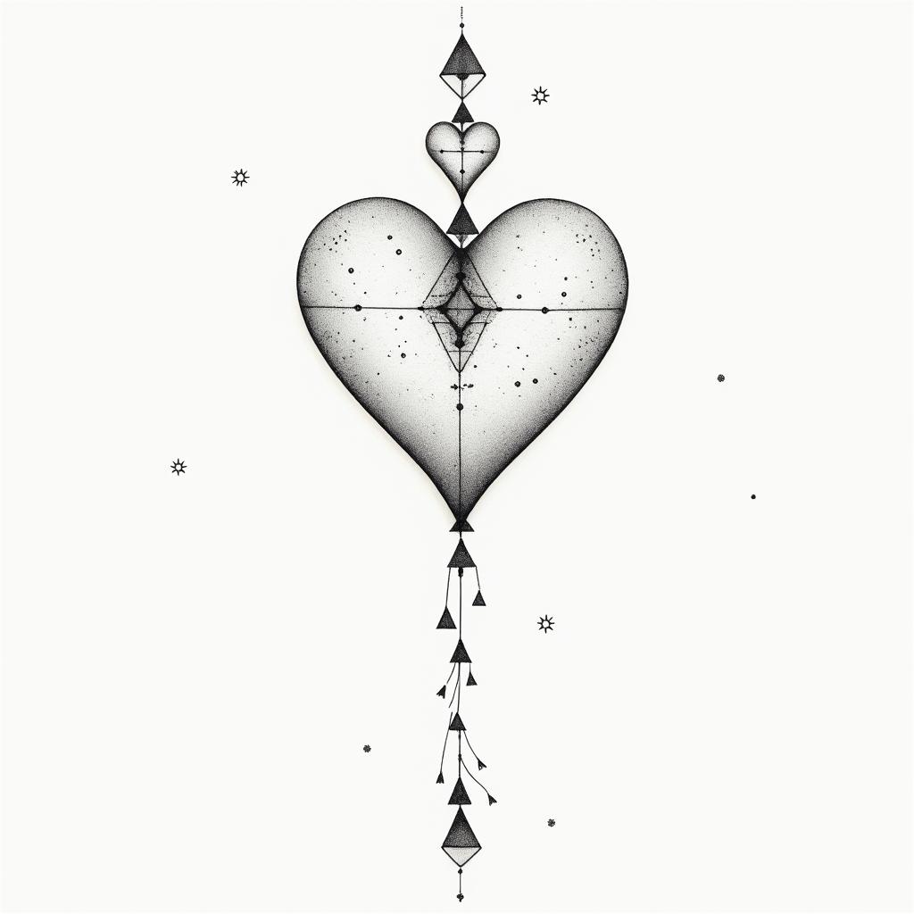 Opa role model with years 1943/1968 Sofia my heartin minimalist style tattoo, featuring simple shapes and fine lines, with minimal shading and details, tiny triangles, creating a sense of balance and harmony - Variation 4
