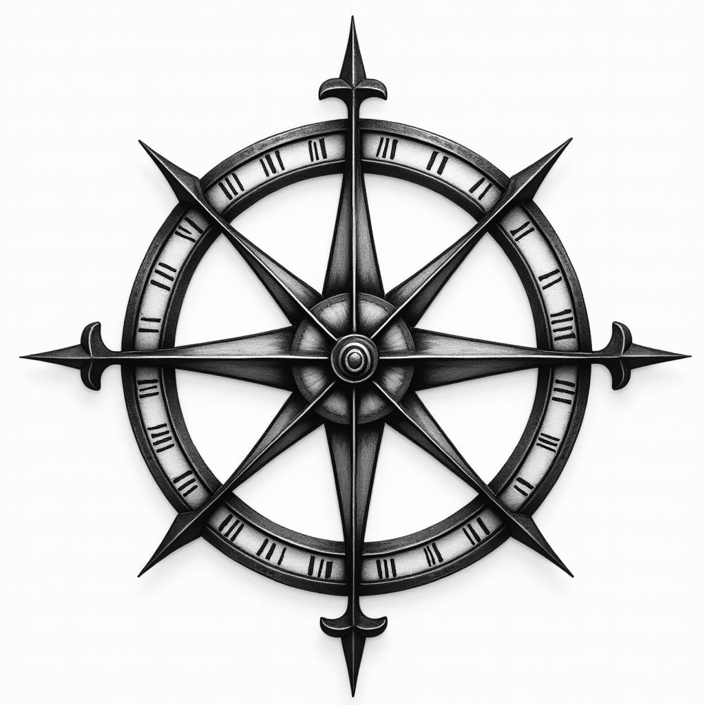 Compasshigly detailed tattoo