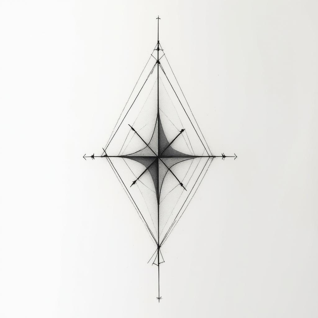 Arabisch Aires Berlinin minimalist style tattoo, featuring simple shapes and fine lines, with minimal shading and details, tiny triangles, creating a sense of balance and harmony - Variation 2