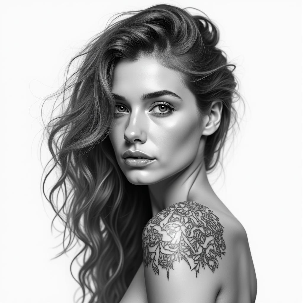 Amanda, Cancer, Chicagoin realism tattoo style, featuring a highly detailed, lifelike, capturing every detail, photorealistic, ultra realistic, intricate shading, smooth and sharp, - Variation 3
