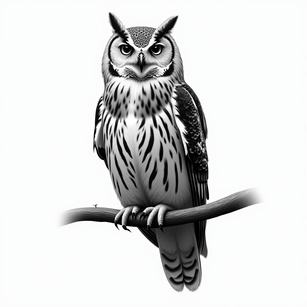 Barn owl on a  branchin realism tattoo style, featuring a highly detailed, lifelike, capturing every detail, photorealistic, ultra realistic, intricate shading, smooth and sharp,   - Variation 2