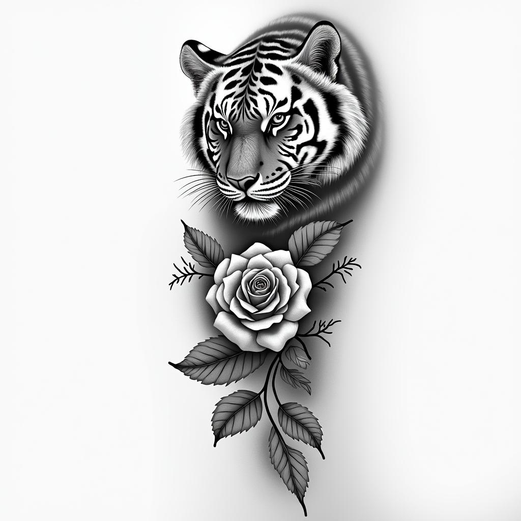 Full right arm tiger with a wing on the outside of the forearm, rose at the wrist beautifully shaded with the birth date of my parents.higly detailed tattoo - Variation 2