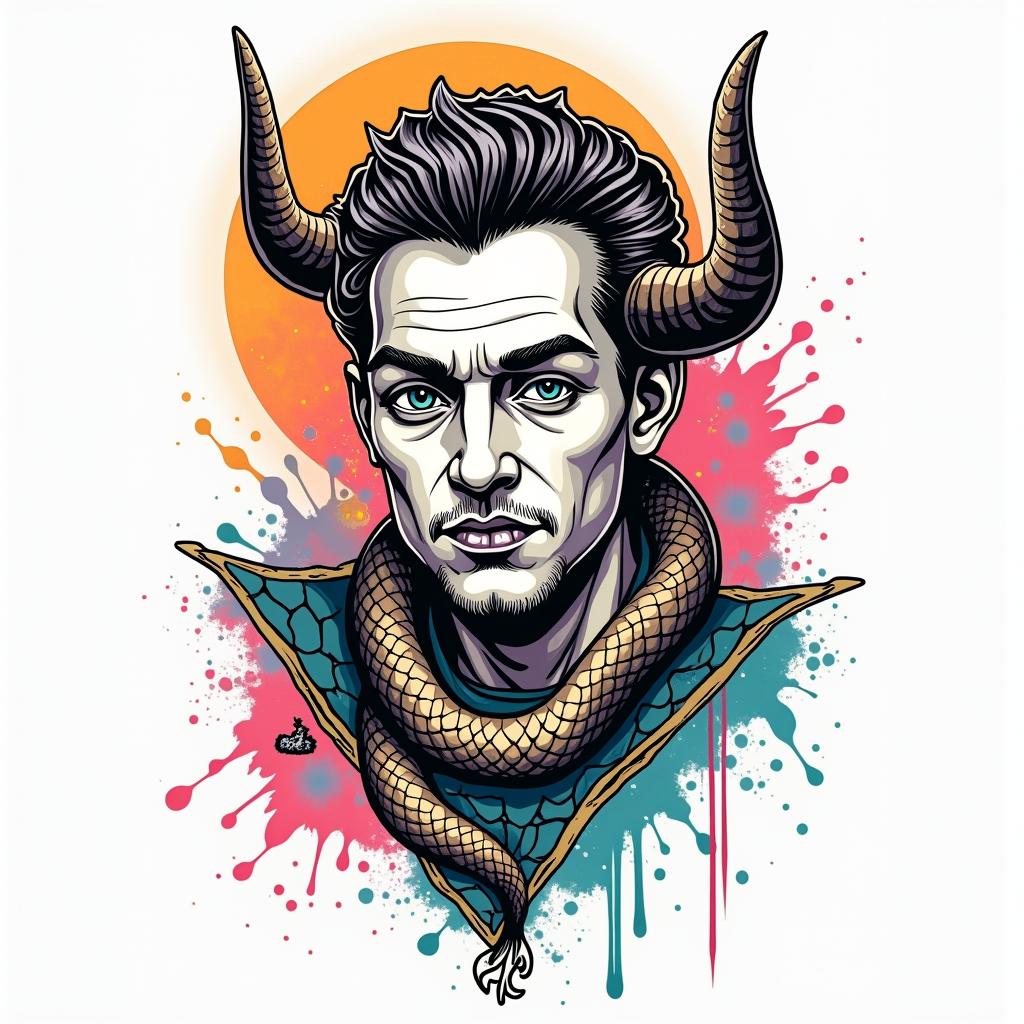 My name is Lars, my zodiac sign is Taurus, I'm from São Paulo, I like anime, series, and movies, I enjoy music games and animals, and I like dinosaurs, snakes, lizards, and whales.in pop art style tattoo, featuring bold and vibrant colors, exaggerated outlines, iconic imagery, inspired by comic books and speech bubbles, comic book characters, retro pop culture - Variation 1