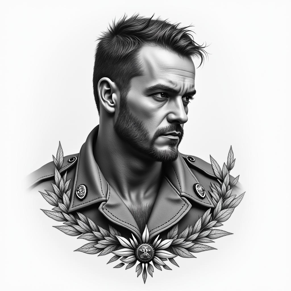 A Bible Quote for battle with a US Marine Corps Aestheticin portrait tattoo style, featuring a highly realistic and detailed depiction  - Variation 3